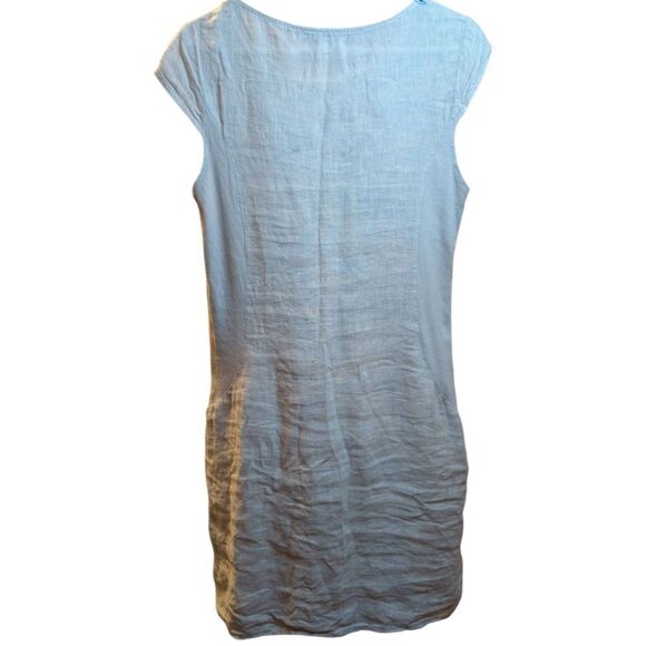 Lungo L'arno Blue Embroidered 💯 linen dress size M - Picture 9 of 10
